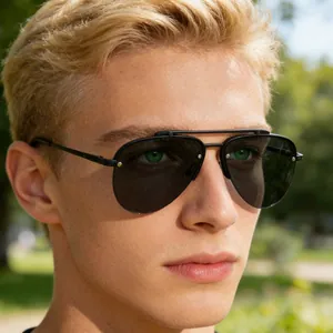 Classic Aviator Sunglasses For Men Double Bridge Semi Rimless Metal Frame UV400 Sun Glasses Fashion Outdoor Driving Eyewear