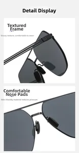 Detail view of the metallic textured frame and skin-friendly nose pads of square sunglasses