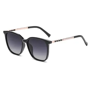 Chic women's square frame sunglasses with black gradient lenses and pearl chain temples