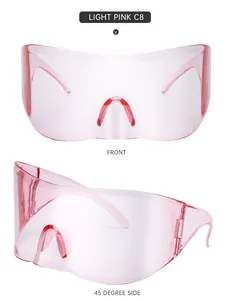 Front and 45-degree side views of light pink oversized shield cycling sunglasses