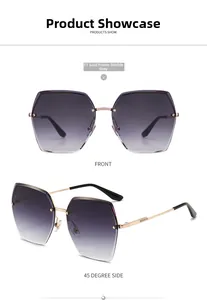 Detail of C1 gold frame rimless sunglasses with gradient gray lenses from multiple angles