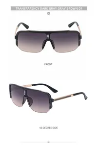 Front and 45-degree side view of oversized semi-rimless sports shield sunglasses