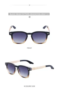 Detail view of square sunglasses with geometric engraving on gold and black temples