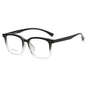 Detail view of square gradient black eyeglass frames with model AJR024YY on temple