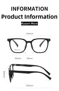 Detaillierte Größentabelle mit Rahmenmaßen für die quadratische schwarze Brille