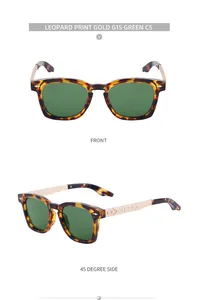 Detail view of retro leopard print frames and engraved gold metal temples on sunglasses