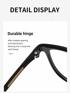 Detail of durable metal hinge on black square glasses frame with size 49-16-145