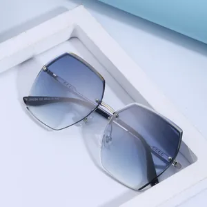 Stylish TR90 rimless gradient blue sunglasses with diamond cut edges and silver metal frame