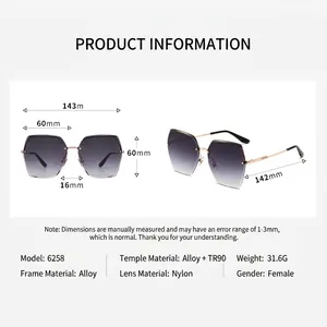 Fashion rimless oversized hexagonal TR90 nylon sunglasses with purple gradient lenses
