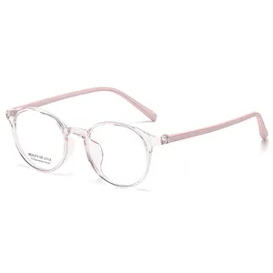 Montura redonda de gafas rosa transparente elegante para mujer en acetato de alta calidad