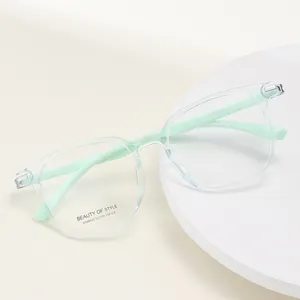 Square clear optical frame with mint green temples for women featuring TR90 material