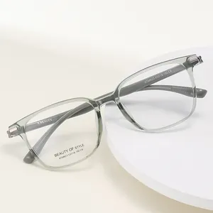 Modern translucent gray square frame glasses for men and women with a minimalist design