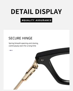 Detailed close-up of golden spring hinge on black square sunglasses frame for men