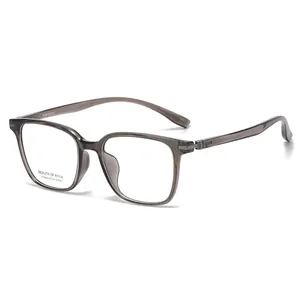Fashionable square frame glasses in transparent grey with clear lenses for men and women