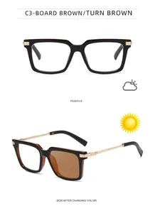 Detail of square photochromic sunglasses C3 showing lens color change in sunlight