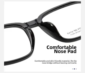 Macro shot of integrated comfortable nose pads on black square frame optical glasses