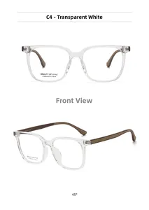 Detail view of transparent white square frames with brown temples and model AT68633 info