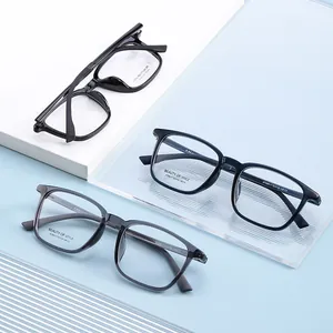 Classic square optical glasses in black and grey, minimalist frames for women