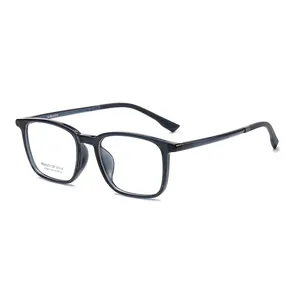 2025 trendy square dark grey transparent glasses frames with silver metal hinges
