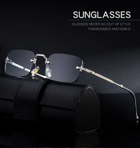 Detalle de gafas de sol al aire con patillas metálicas y estuche de cuero negro