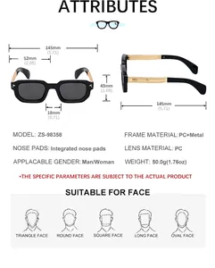 Tableau des tailles détaillé pour lunettes de soleil carrées avec accents dorés