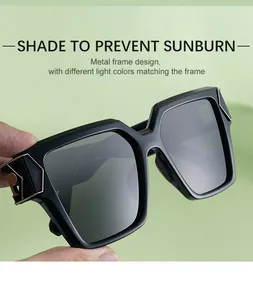 Detailansicht der schwarzen quadratischen Sonnenbrille mit goldenen Metallscharnieren