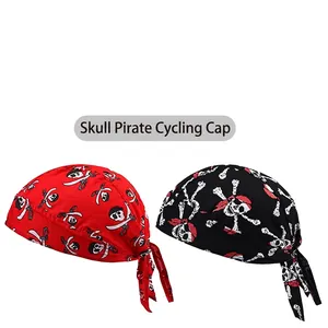 Set di berretti da ciclismo pirata traspiranti rossi e neri con stampa di teschi