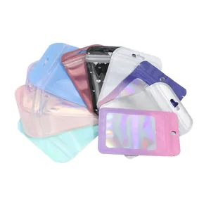 Multi-color holographic resealable bags with hanging holes for jewelry and small gifts