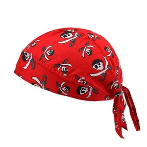 Bandana da pirata rossa con teschi per ciclismo e sport all'aperto con lacci regolabili