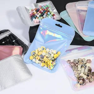 Detailed view of colorful laser holographic zip lock bags with clear window for jewelry