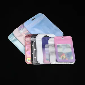 Holographic resealable bags with hanging holes for jewelry and small gift packaging