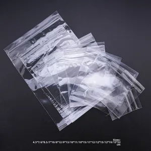 Detailed size range of transparent PE ziplock bags from 4.5x7cm to 15x22cm for jewelry