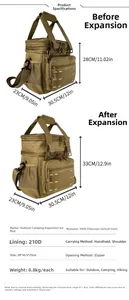Dual-capacity picnic cooler bag size comparison with dimensions in khaki 900D Oxford fabric