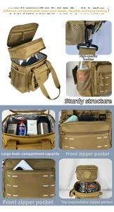 Detailed views of tactical insulated picnic bag showing multi-compartment storage features