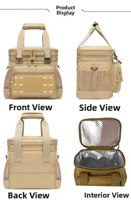 Tactical khaki insulated lunch bag with MOLLE webbing and thermal foil lining detail