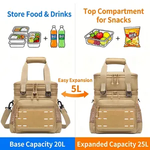 Tactical khaki insulated picnic bag 20L to 25L expandable portable outdoor cooler bag
