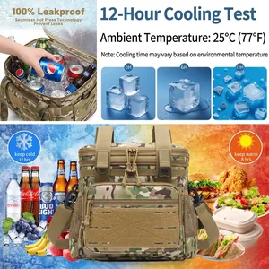 Khaki tactical insulated picnic cooler bag with shoulder strap and leakproof lining