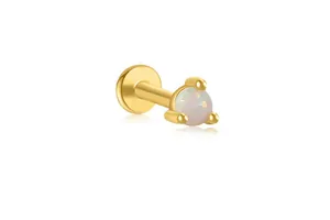 Elegant S925 silver opal stud earring with gold finish and flat back for piercing