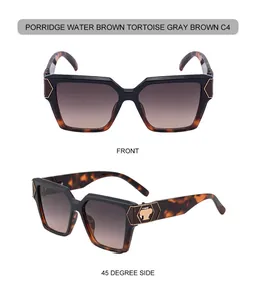 Detailansicht der quadratischen Tortoise-Sonnenbrille mit goldfarbenen Metallscharnieren