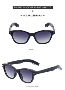 Front and side view of black polarized cat-eye sunglasses with gradient gray lenses
