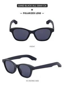 Front and side view of sand black polarized sunglasses with grey lenses for driving