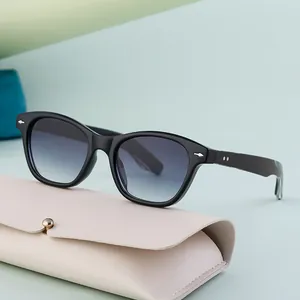 Classic black square sunglasses with gradient lenses and premium leather case