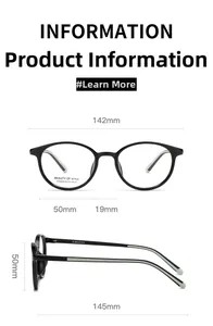 Size specifications for oval full-rim glasses frame showing detailed dimensions in mm