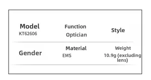 Specifications of KT62606 fashion optical frames made from lightweight EMS material