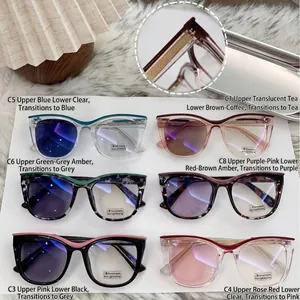 Cat-eye photochromic sunglasses with blue light blocking in six trendy color variants