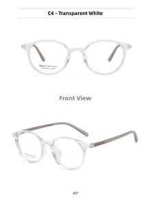 Detail view of oval full-rim frames in transparent white with brown temples KT62606