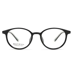 Classic black oval full-rim optical glasses frame with stylish light green inner temples