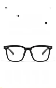Detail view of black square optical glasses showing model J10003 specs and frame texture