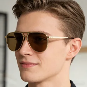 Vintage Aviator Sunglasses For Men Metal Frame Sun Protection Bridge Design Fashion Retro Pilot Sun Glasses Driving Party Eyewear