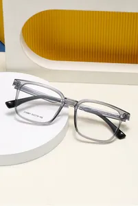 Close-up of transparent grey square optical frame with size 53-19-150 and model J10001
